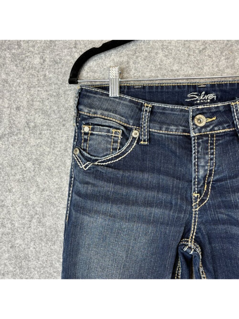 Silver Suki Womens 30 x 32 Jeans Bootcut Dark Wash Contrast Stitching Blue Denim - Picture 11 of 13